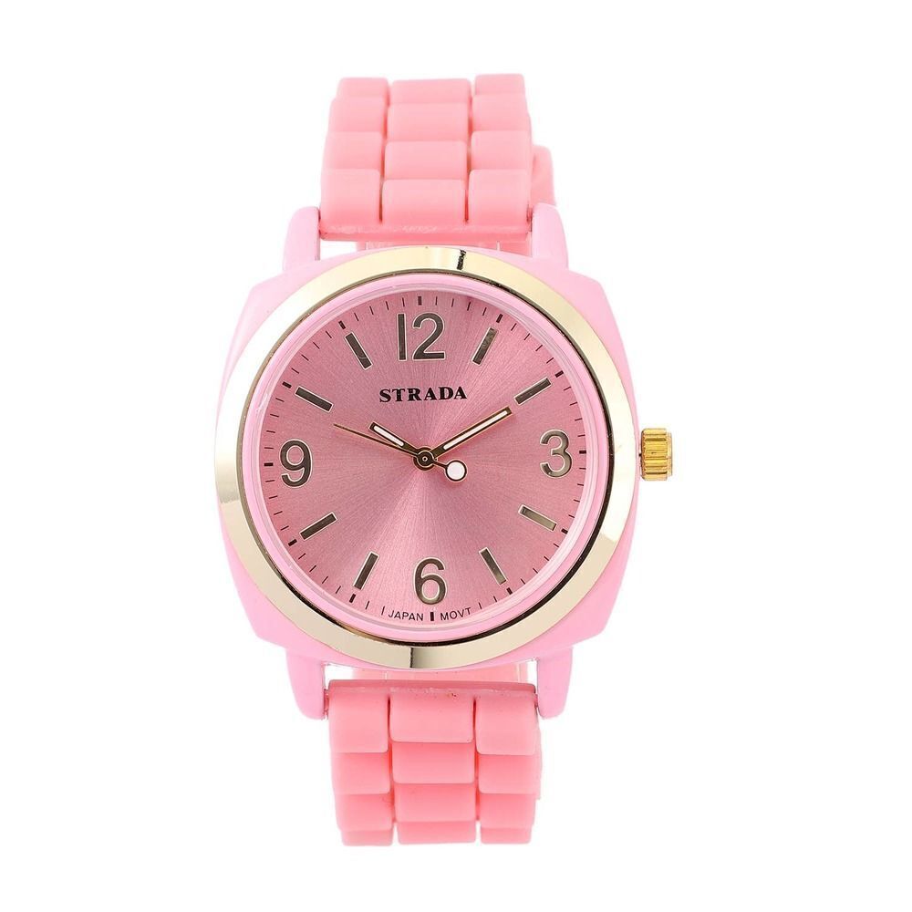 STRADA Watch with Pink Silicone Strap Pink Dial